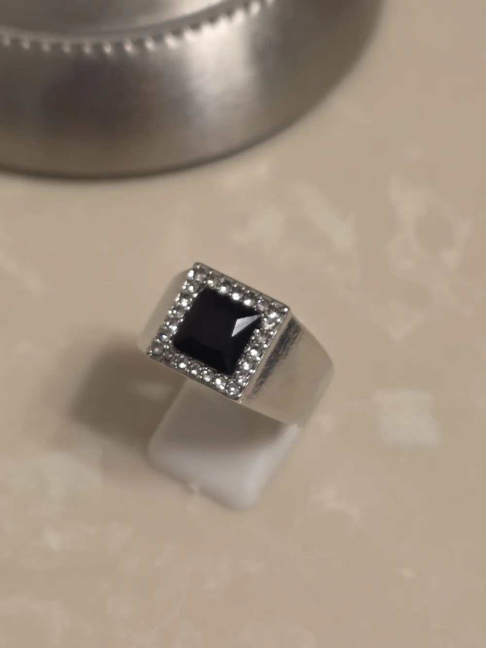 Men's Silver CZ and Onyx Ring Size 10